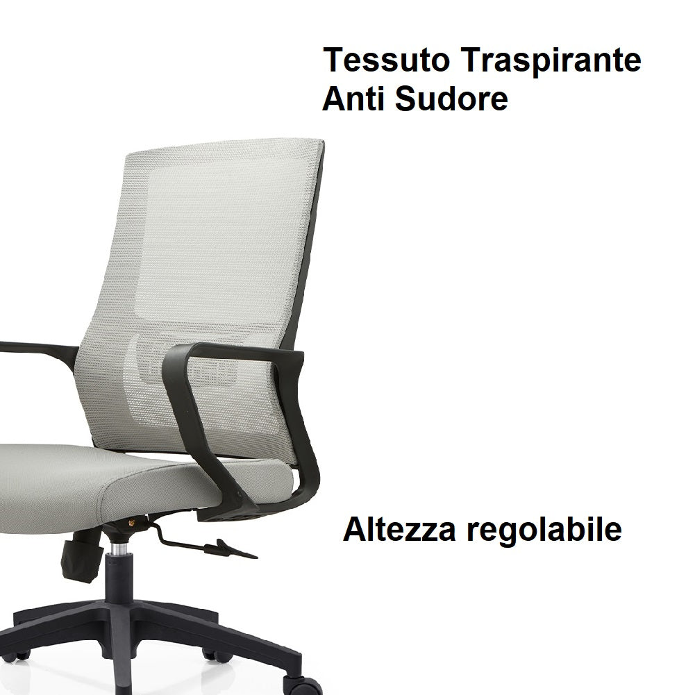 Sedia Scrivania Ufficio Protezione Lombare Traspirante Altezza Regolabile Grigio