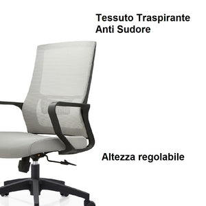 Sedia Scrivania Ufficio Protezione Lombare Traspirante Altezza Regolabile Grigio