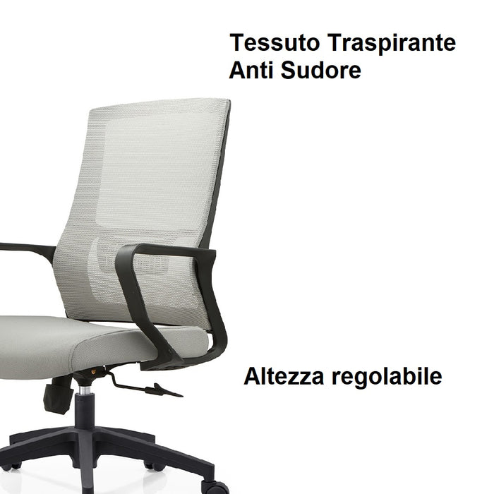 Sedia Scrivania Ufficio Protezione Lombare Traspirante Altezza Regolabile Grigio