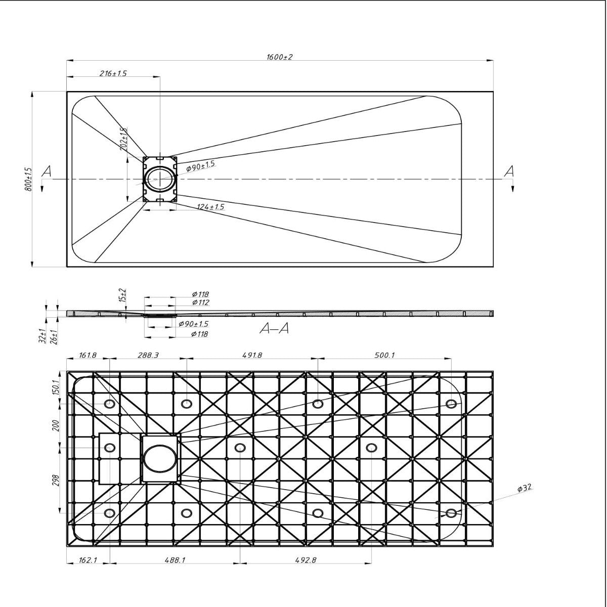 Piatto Doccia 80x160x2 6 CM Rettangolare Antracite Effetto Pietra mod. Blend