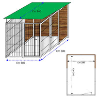 Box per cani da esterno coperto e retro in legno zincatura a caldo da 200x300xh180 cm