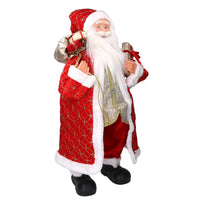 Babbo natale in tessuto rosso e oro con regali cm xh80