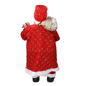 Babbo natale in tessuto rosso e oro con regali cm xh80