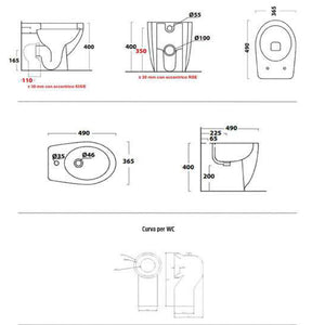 Sanitari ceramica dark a pavimento vaso wc bidet sedile e curva