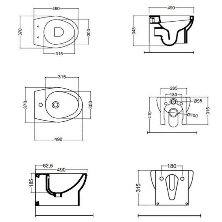 Sanitari ceramica dark a pavimento vaso wc bidet sedile e curva