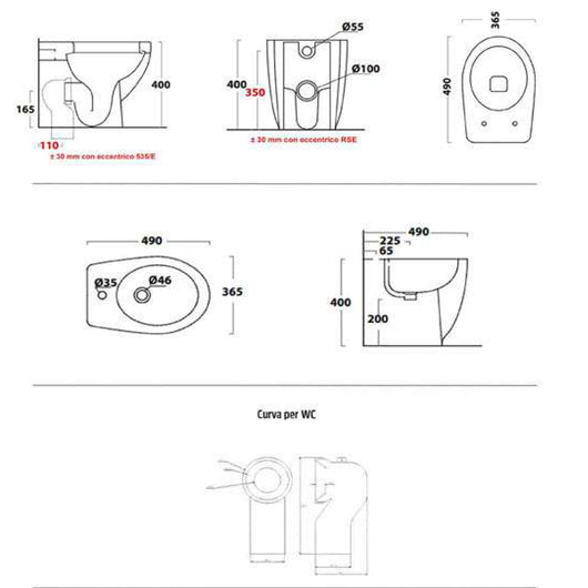 Ogomondo sanitari ceramica dark a pavimento vaso wc bidet sedile