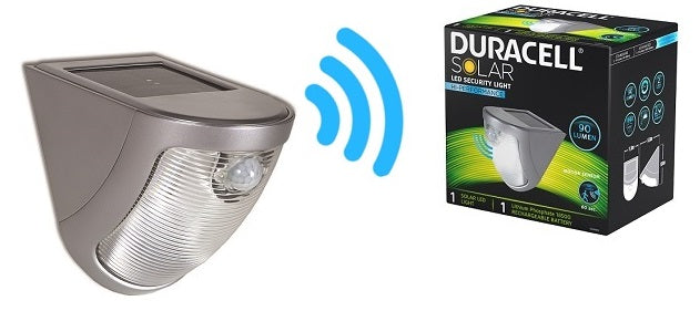 DURACELL LAMPADA SOLARE LED DA MURO C/SENSORE 90lm GRIGIO