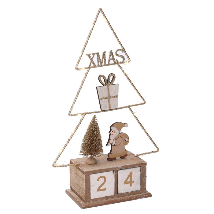 Calendario legno albero oro con led cm 18x7,5xh31