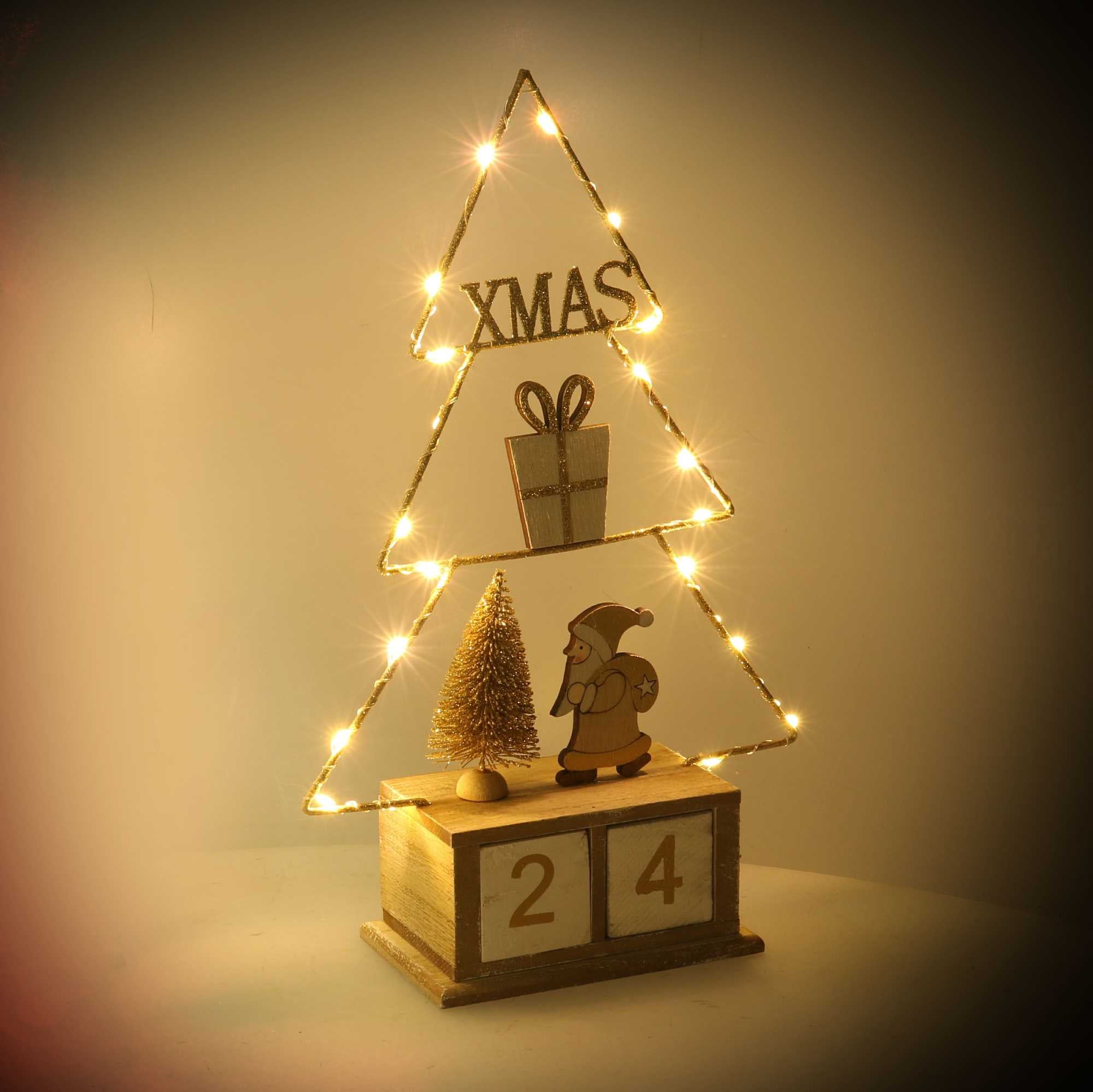 Calendario legno albero oro con led cm 18x7,5xh31