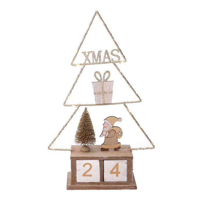 Calendario legno albero oro con led cm 18x7,5xh31