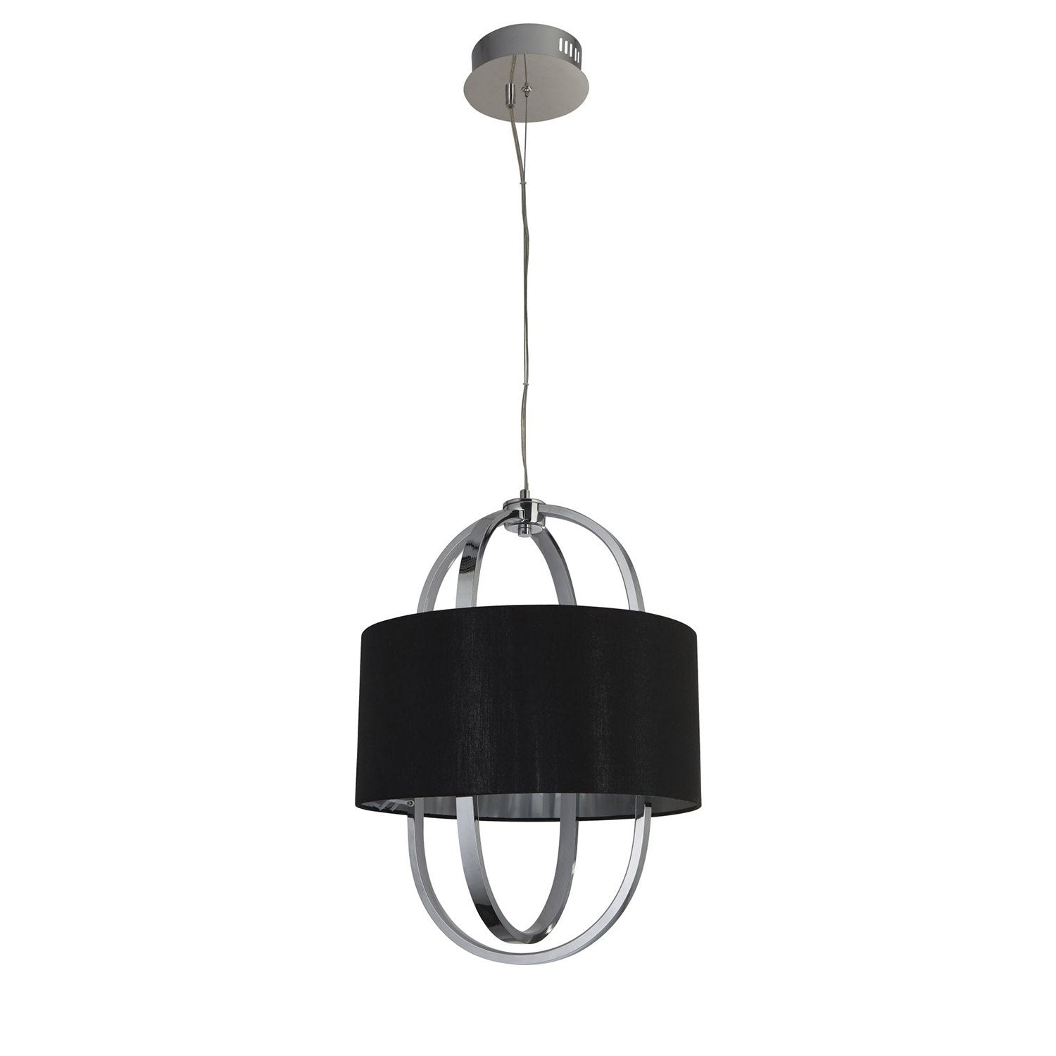 Lampadario Contemporaneo Madrid Acciaio Cromo Tessuto Nero Led 20W 3000K