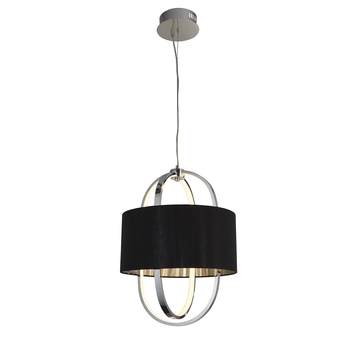 Lampadario Contemporaneo Madrid Acciaio Cromo Tessuto Nero Led 20W 3000K