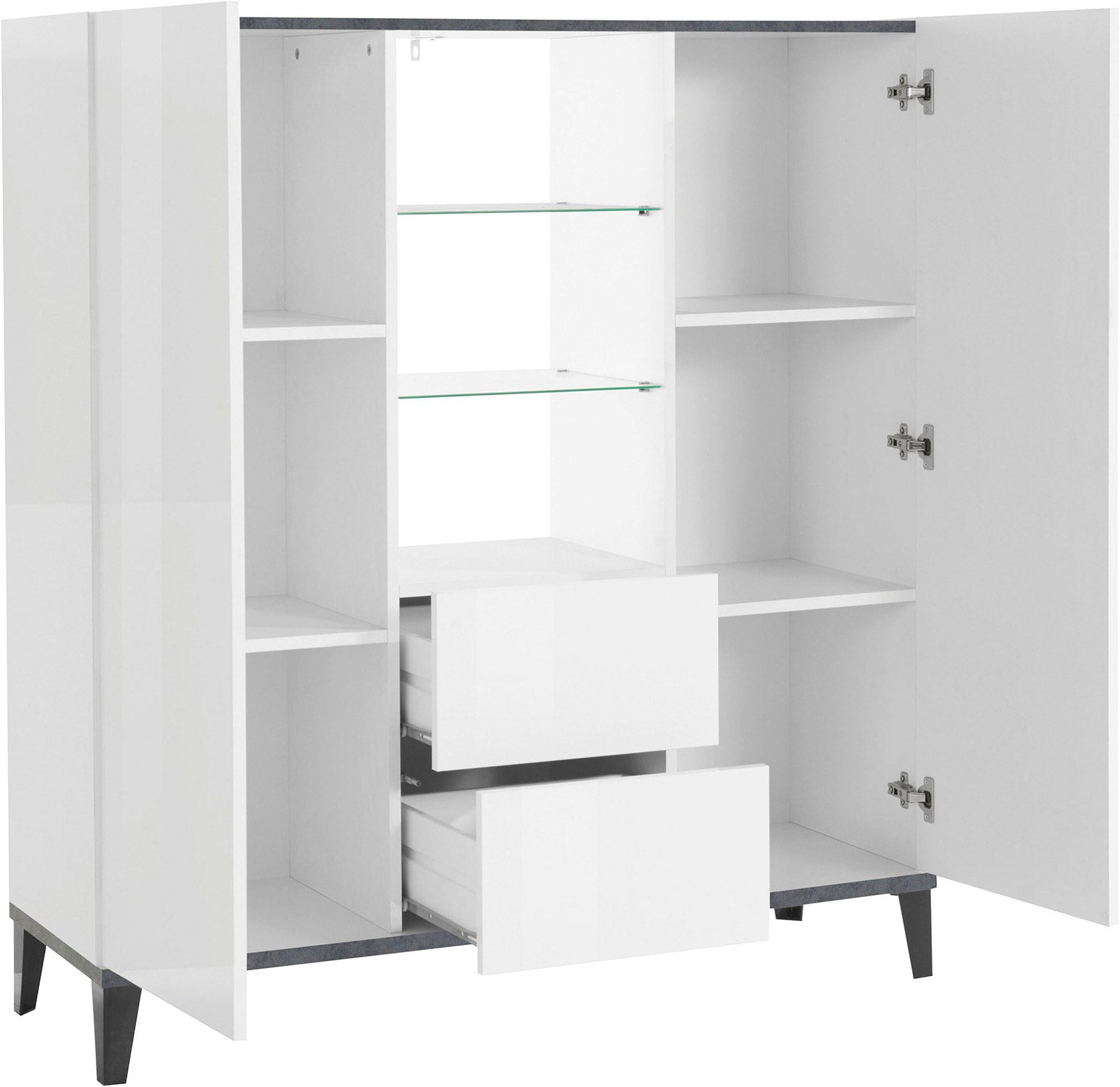 Credenza 2 Ante + 2 Cassetti 120x40x132,5 cm Sunrise Bianco Lucido e Ardesia