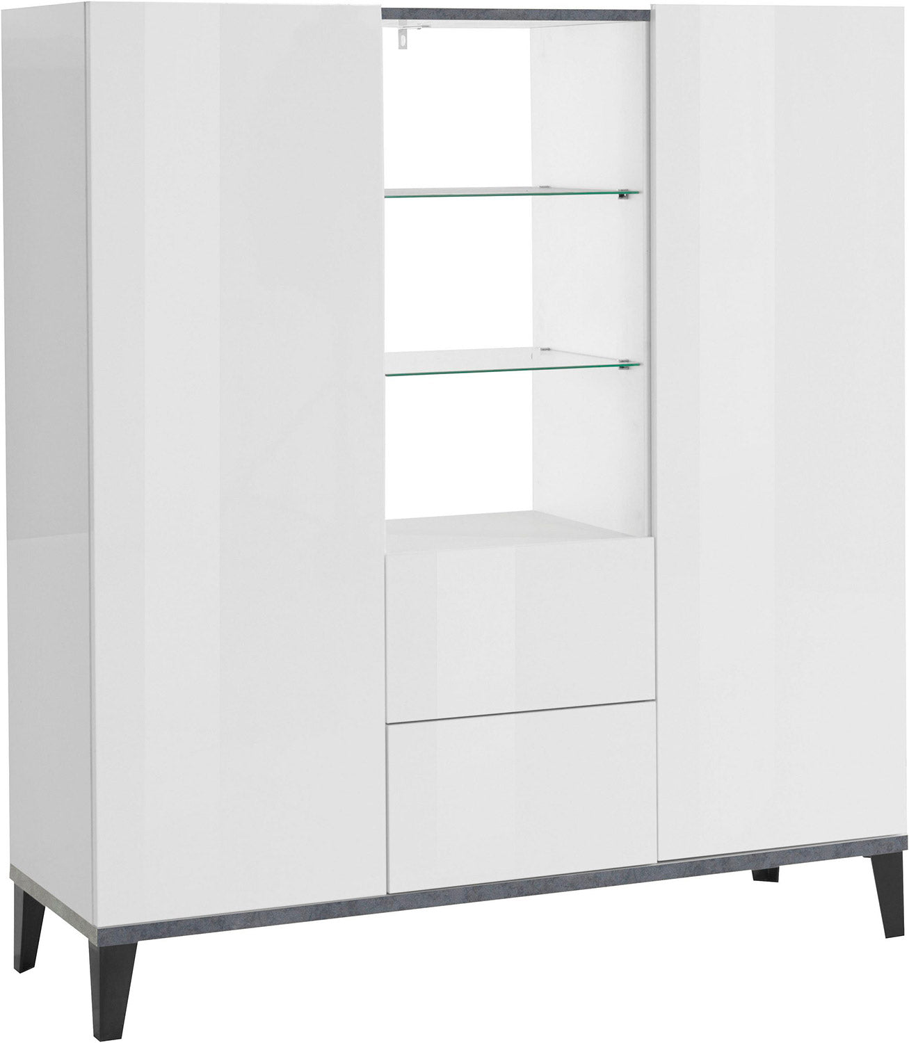 Credenza 2 Ante + 2 Cassetti 120x40x132,5 cm Sunrise Bianco Lucido e Ardesia