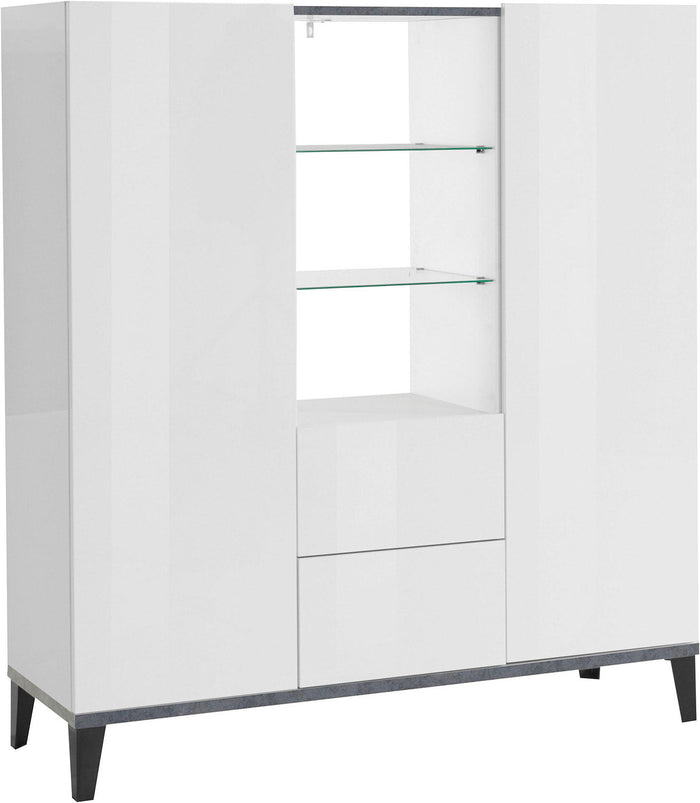 Credenza 2 Ante + 2 Cassetti 120x40x132,5 cm Sunrise Bianco Lucido e Ardesia