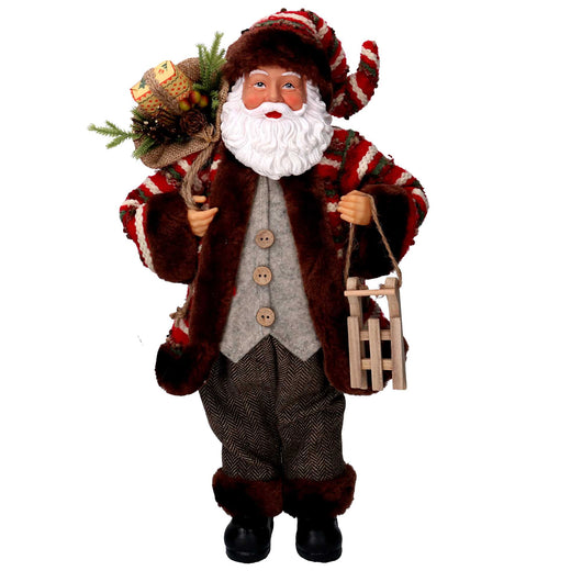 Babbo natale tessuto marrone e rosso con slittino cmh45