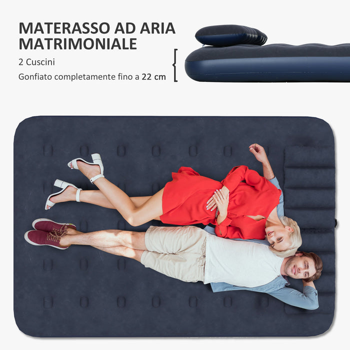 Materasso Gonfiabile Matrimoniale con 2 Cuscini e Pompa Manuale Inclusa 137x191x22 cm Blu