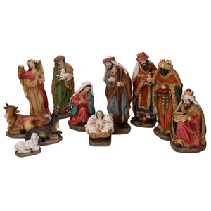 Natività  resina set 11pz verde e rosso cm xh20