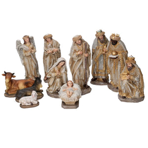 Natività  resina set 11pz oro cm xh20