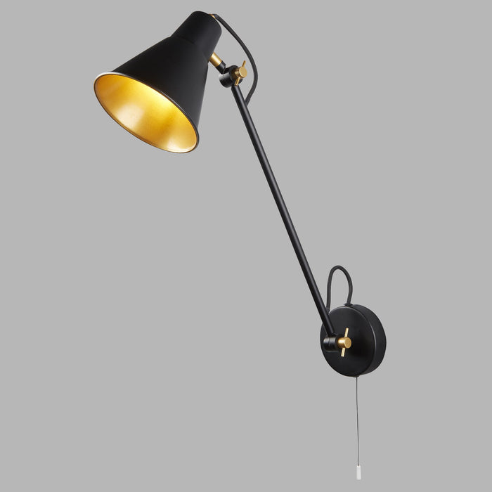 Applique Moderna Braccio Oscillante Acciaio Nero Oro 1 Luce E27