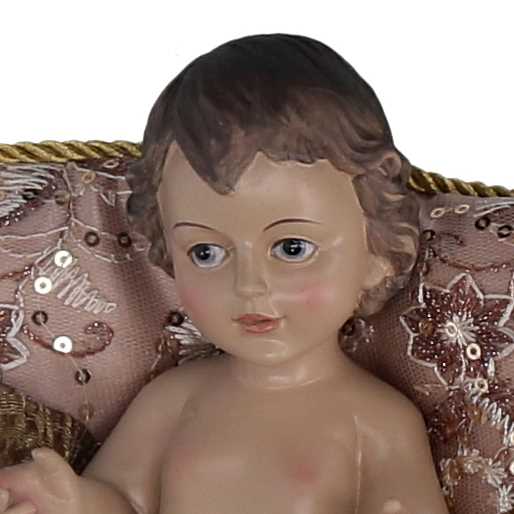 Natività  tessuto su cuscino rosa cm xh23