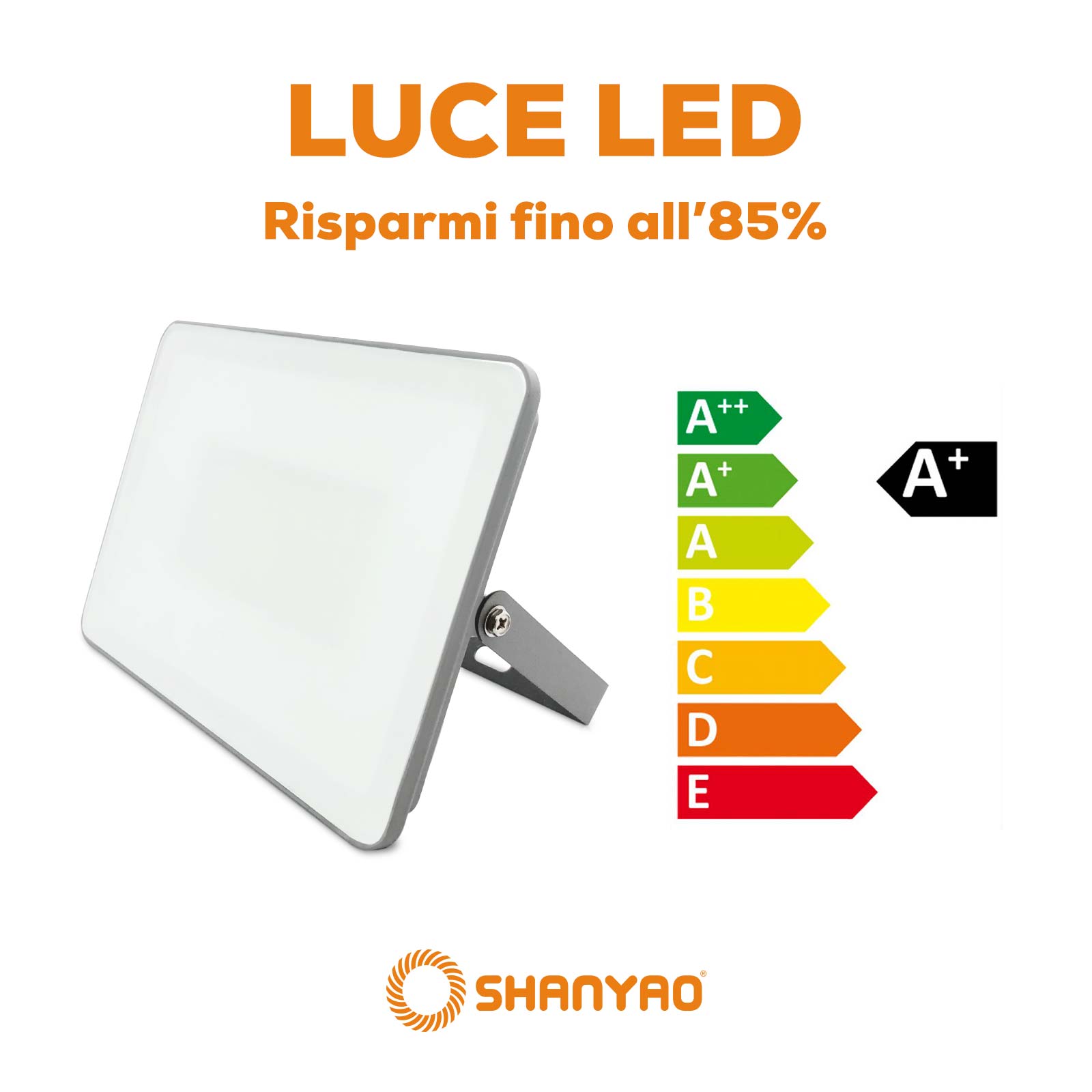 Proiettore Faretto led grigio, 50W Resa 250W, 3000K Luce Bianca Calda 4.500Lumen Illuminazione interna ed esterna