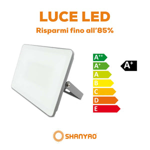 Proiettore Faretto led grigio, 50W Resa 250W, 3000K Luce Bianca Calda 4.500Lumen Illuminazione interna ed esterna