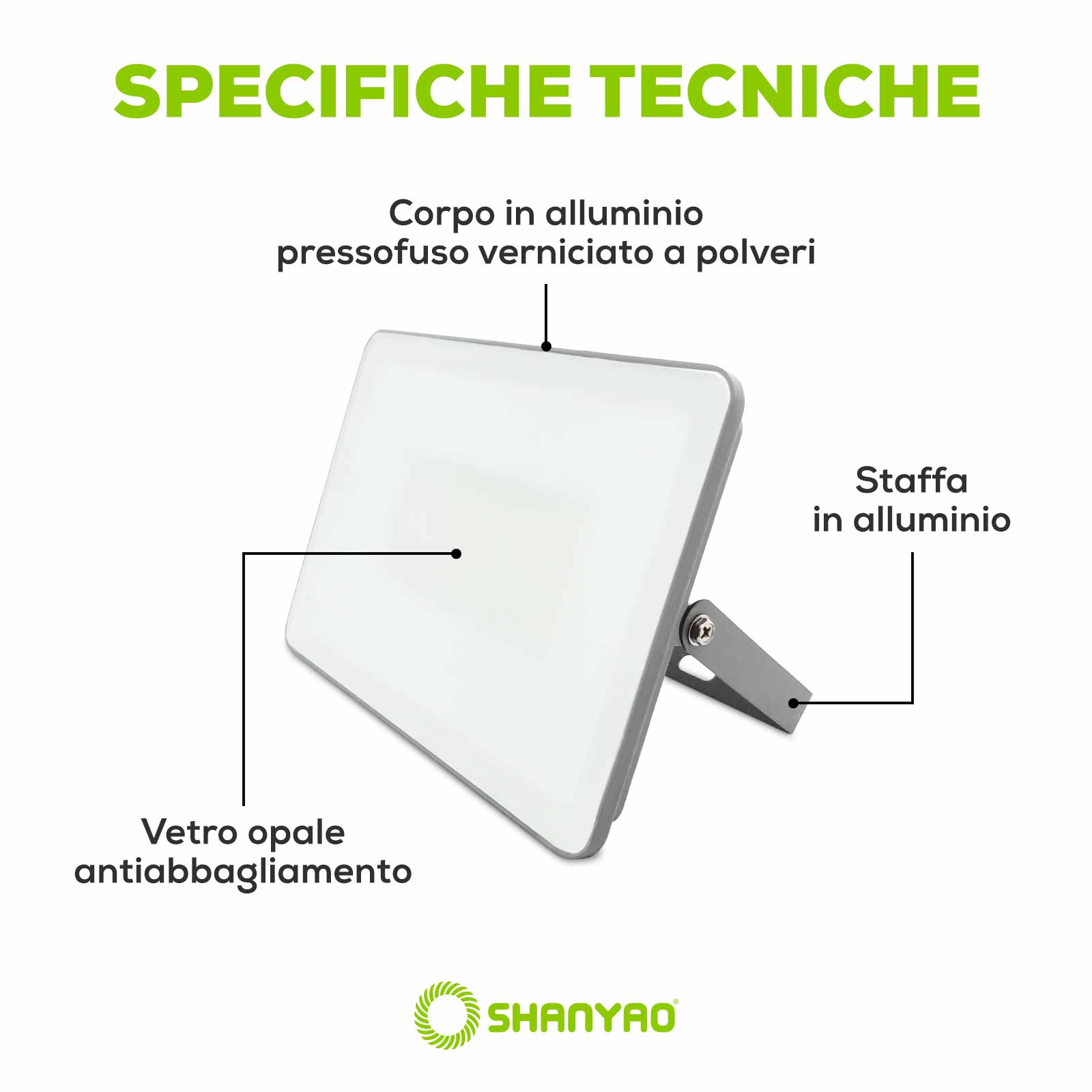 Proiettore Faretto led grigio, 20W Resa 100W,  4000K Luce Bianca Naturale 1.900Lumen Illuminazione interna ed esterna