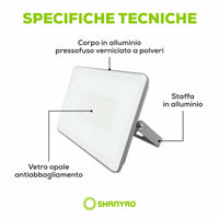 Proiettore Faretto led grigio, 20W Resa 100W,  4000K Luce Bianca Naturale 1.900Lumen Illuminazione interna ed esterna