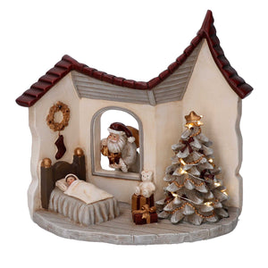 Statua resina casetta babbo natale grigio con led cm 18x11xh17