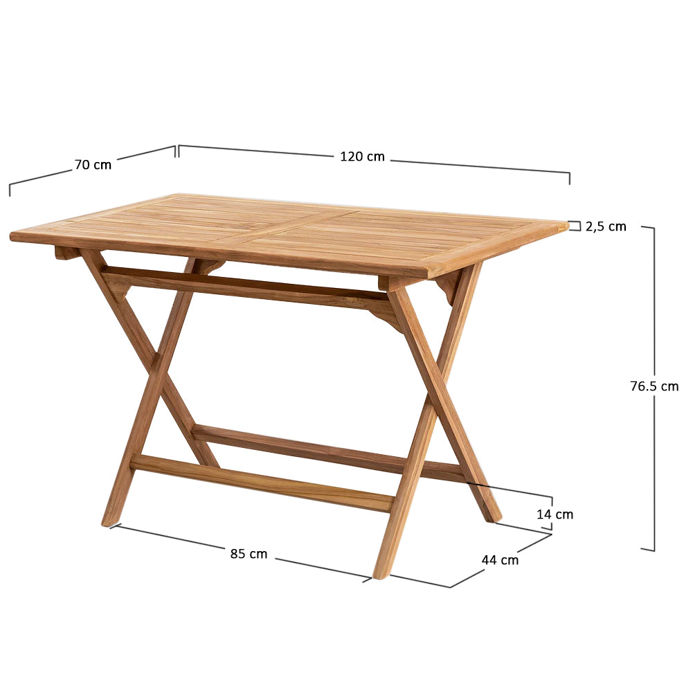 Tavolo Rettangolare Pieghevole in Teak da Giardino 120 x 70 Esterno Salvaspazio