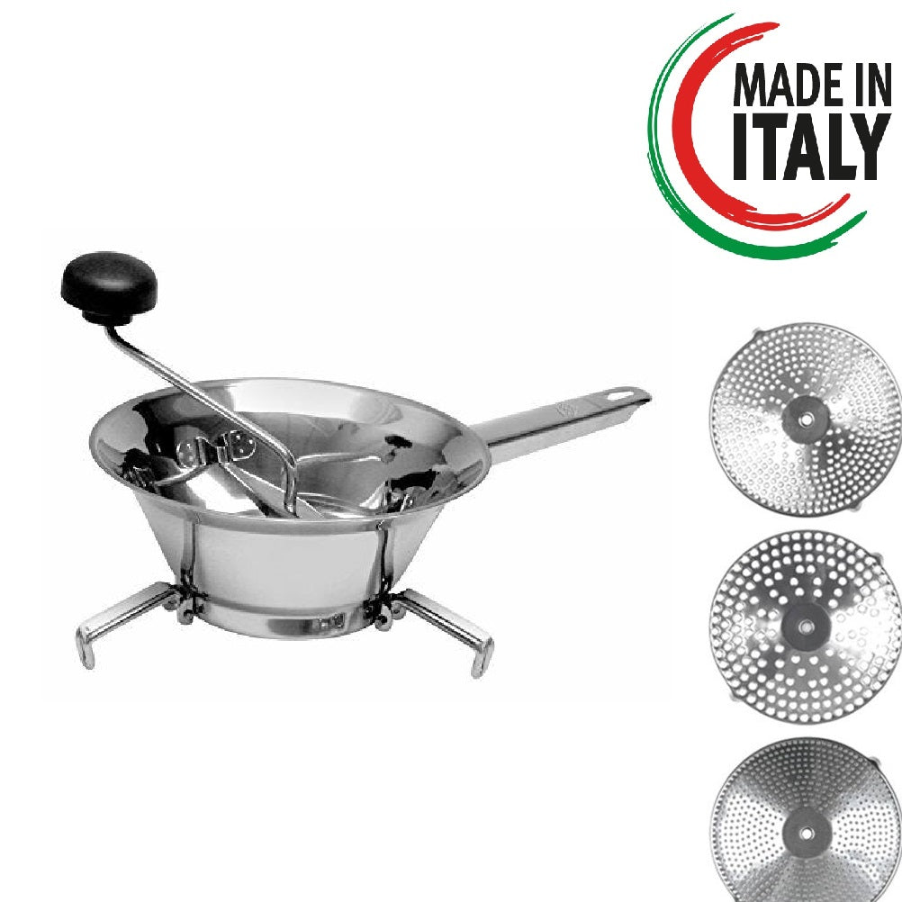 Kit 2pz Passa Verdure Acciaio inox 18/10 e Schiacciapatate Inox 24cm Made in italy