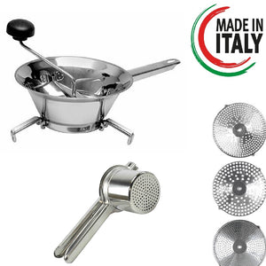 Kit 2pz Passa Verdure Acciaio inox 18/10 e Schiacciapatate Inox 24cm Made in italy