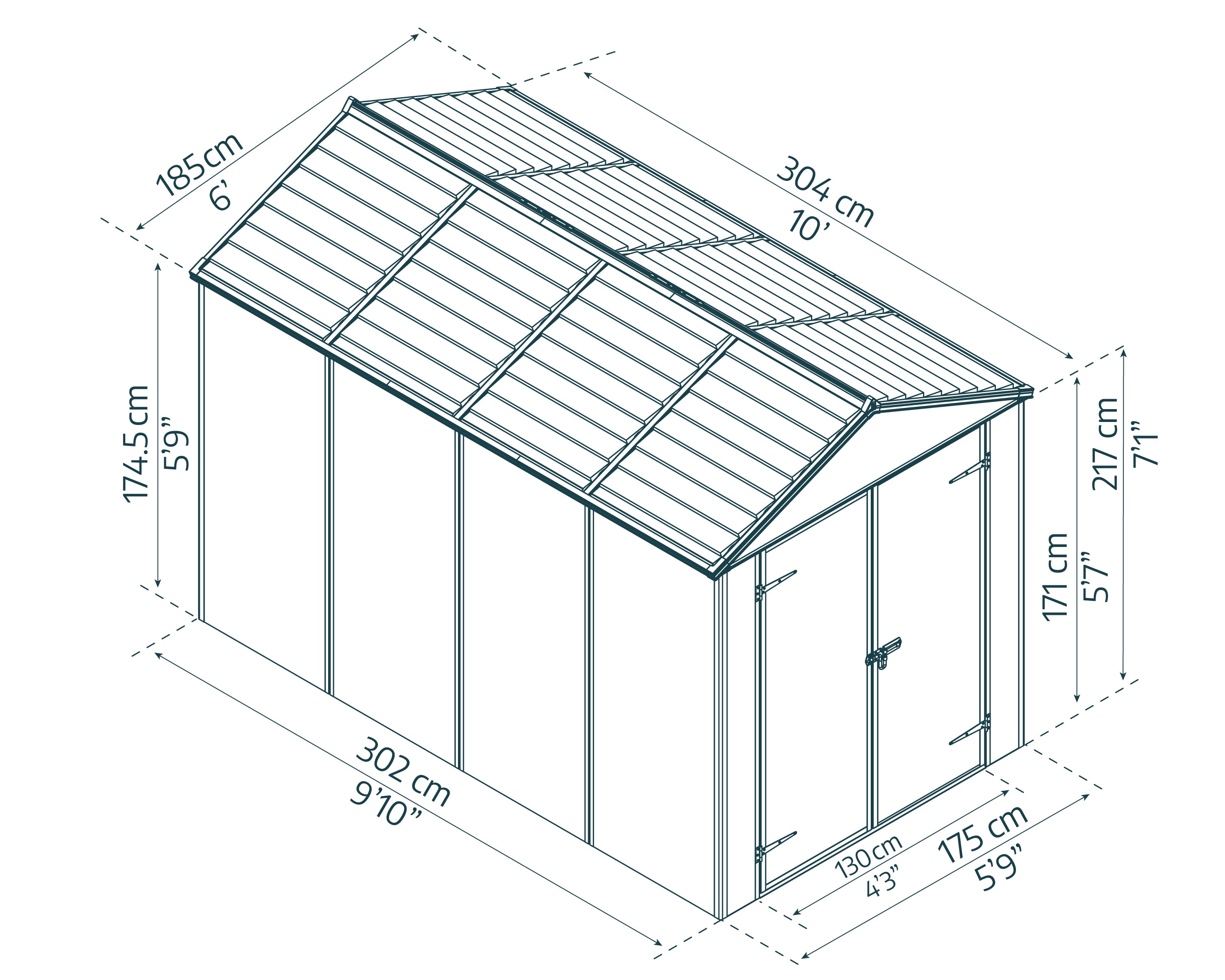 Casetta Da Giardino in Policarbonato Ultra Resistente Rubicon  303X185X217 cm Grigio Scuro