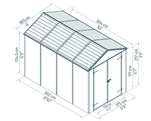 Casetta Da Giardino in Policarbonato Ultra Resistente Rubicon  303X185X217 cm Grigio Scuro