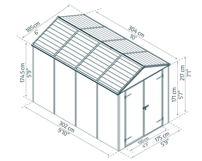 Casetta Da Giardino in Policarbonato Ultra Resistente Rubicon  303X185X217 cm Grigio Scuro