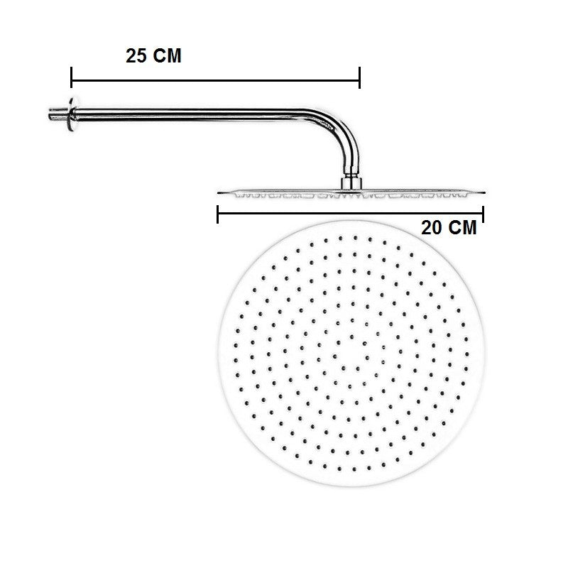 Soffione Doccia 20 Cm Con Braccio Doccia 25 Tutto Acciaio Inox