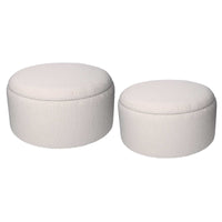 Set 2 Pouf Contenitore Ø50 cm e Ø60 cm in Tessuto Crema