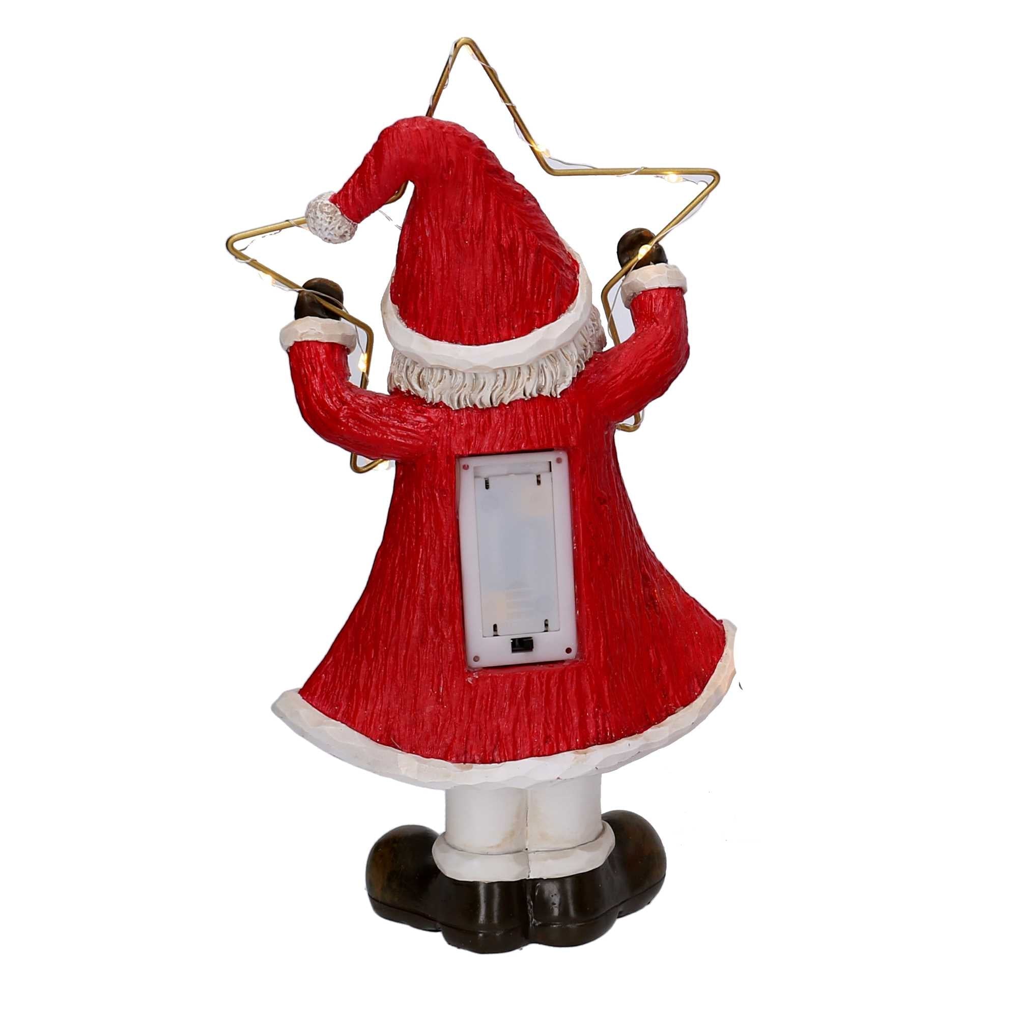 Babbo natale in resina rosso con stella led cm 16x10xh28