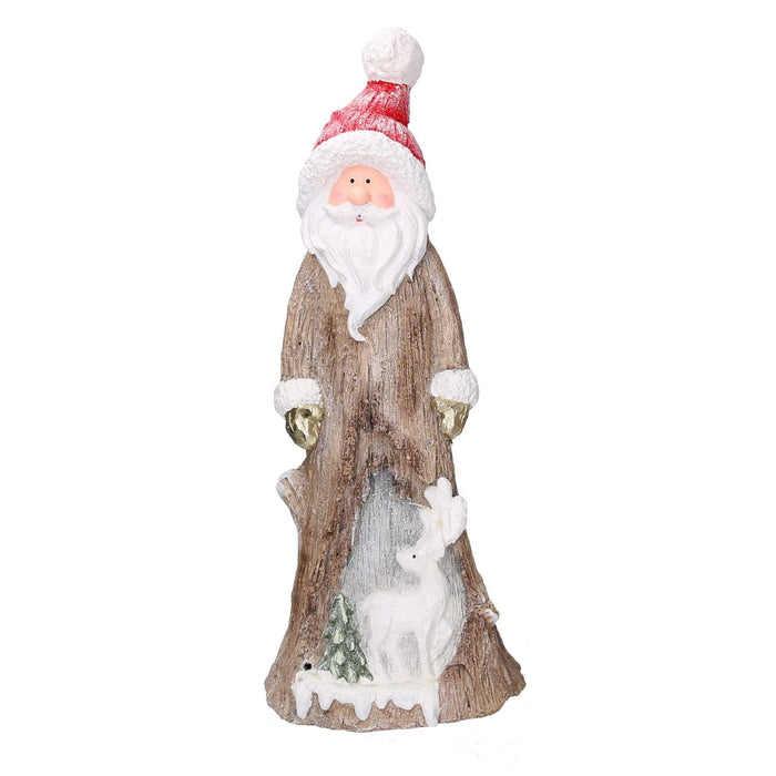 Babbo natale in resina tronco innevato con led marrone cm 23,5x16,5xh58