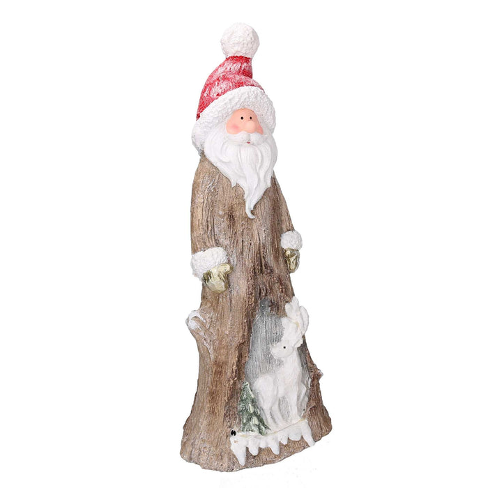 Babbo natale in resina tronco innevato con led marrone cm 23,5x16,5xh58