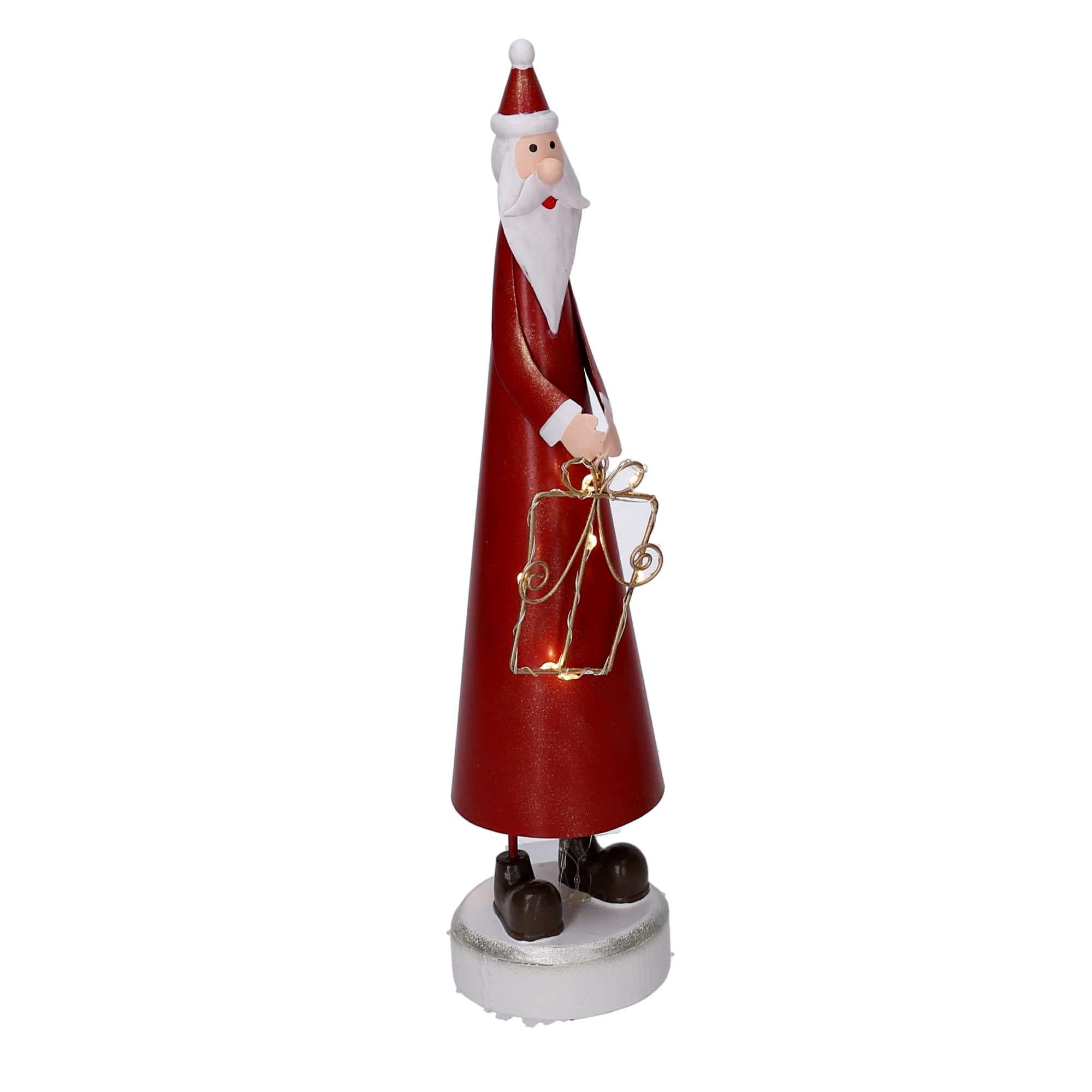 Babbo natale in metallo rosso con led cm 7,5x7,5xh31,5