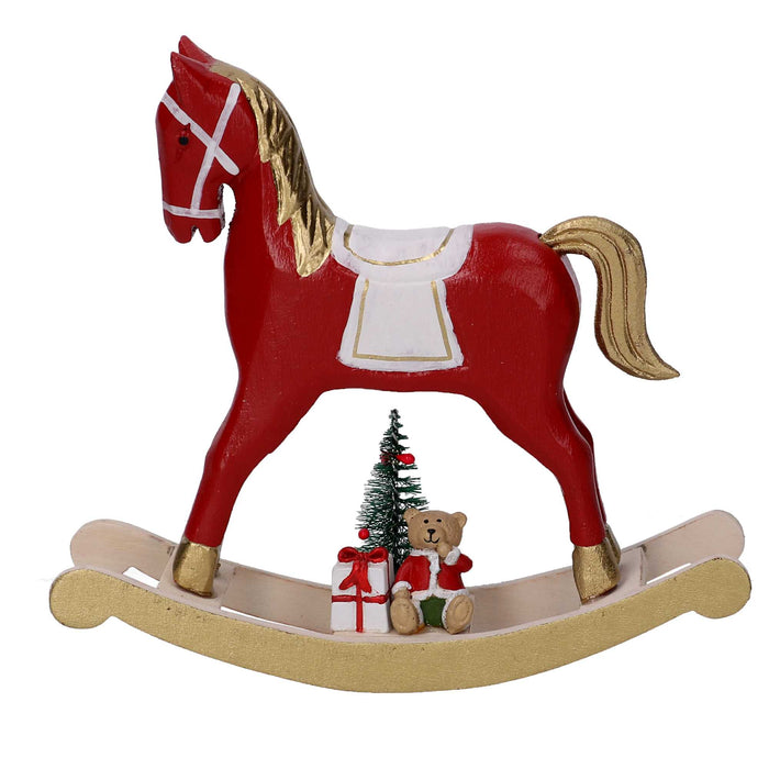 Cavallo a dondolo legno oro e rosso cm 22,5x6xh22