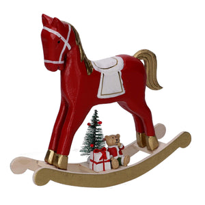 Cavallo a dondolo legno oro e rosso cm 22,5x6xh22