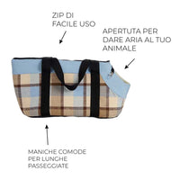 Trasportino Animali Stoffa Morbida con Cerniera e Maniglia 40x28x39 cm Blu