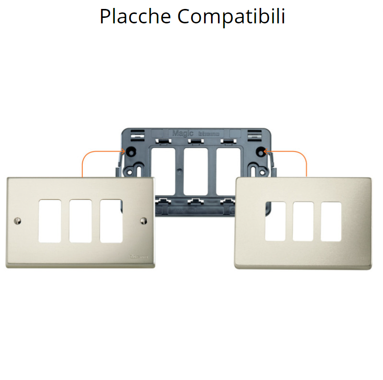 Placca alluminio 2 posti scatola rettangolare serie bticino magic 503/2/x