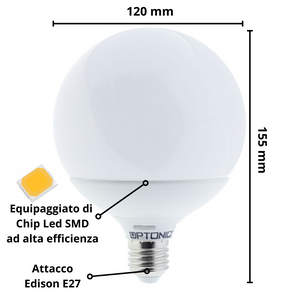 Lampadina led globo e27 15watt resa 88watt risparmio energetico 6000k pezzi 10