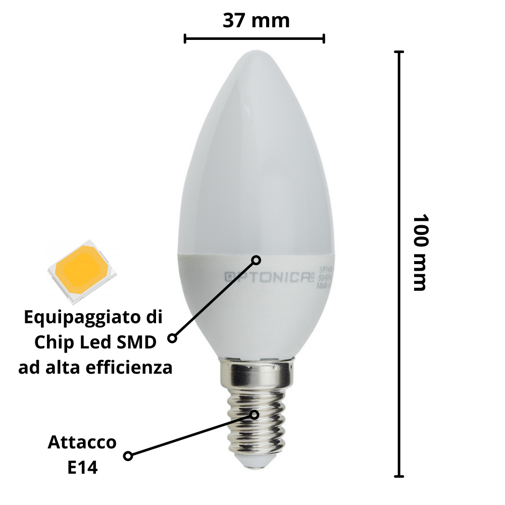 Lampadina led candela e14 6watt resa 40watt risparmio energetico 2700k pezzi 3