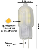 Lampadina led spillo g4 2watt resa 18watt risparmio energetico 2700k pezzi 6