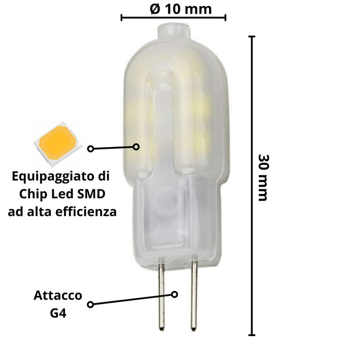 Lampadina led spillo g4 2watt resa 18watt risparmio energetico 2700k pezzi 6